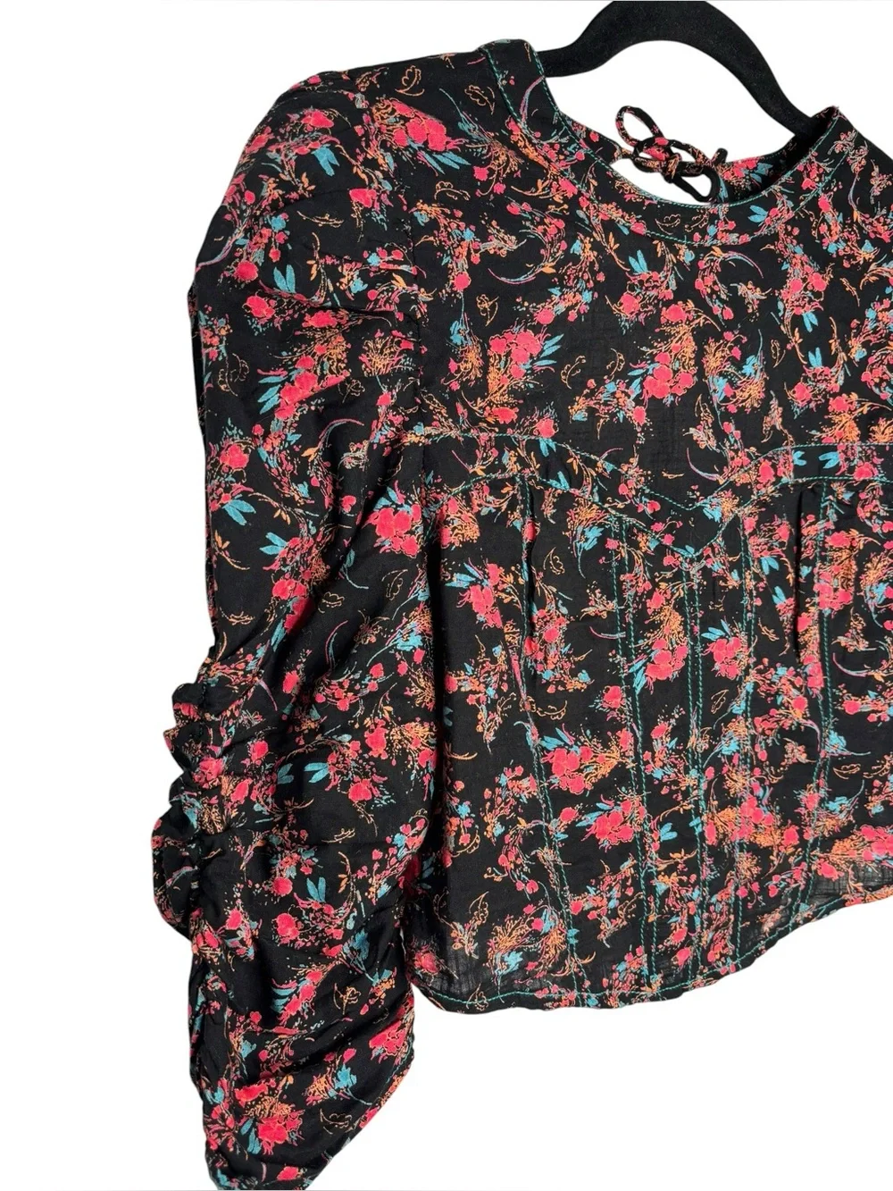 Free People Monica Floral Cropped Top Corset Black Cotton Boho Small Western
